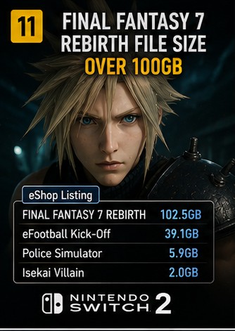 Final Fantasy 7 Rebirth Switch 2 file size is over 100GB