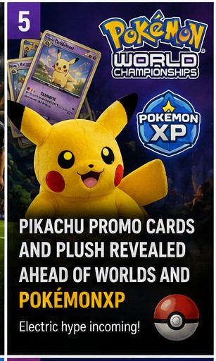 Pikachu promo cards and plush revealed ahead of Pokémon World Championships and PokémonXP