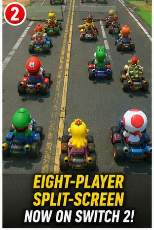 Mario Kart 8 Deluxe Now Supports Eight-Player Split-Screen on Switch 2