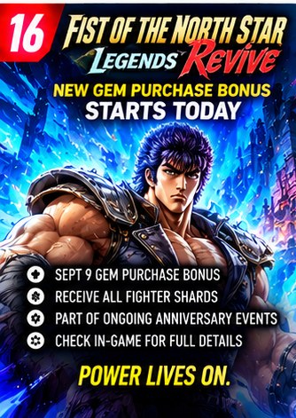 Fist of the North Star Legends ReVIVE Launches September 9 Gem Bonus