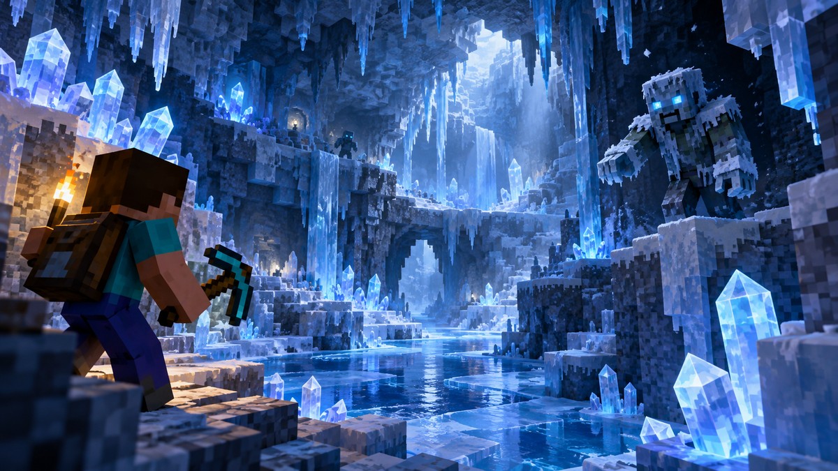 Minecraft's Next Game Drop Heads Underground Into Ice Caves — original editorial gaming news illustration