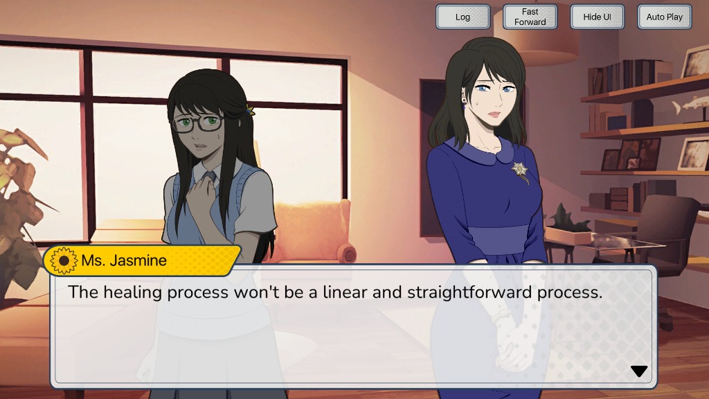 Character interaction scene showing emotional dialogue and expressive artwork